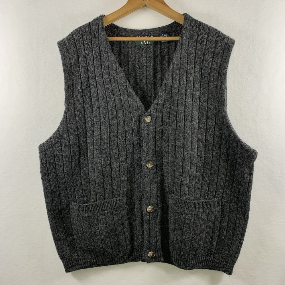 VTG Mens 100% Wool Cardigan Sweater Vest Sz‎ XL Grunge Grandpa Hong Kong Holes